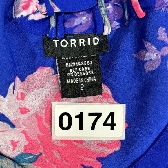 Torrid Top Women's 2 2X Blue Pink Cami Halter Tank Floral Colorful Beachy Flowy - Picture 12 of 12